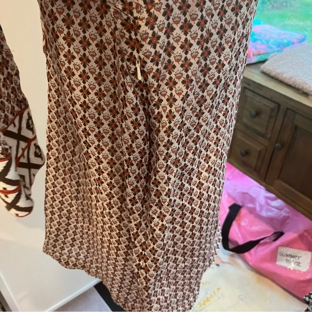 Tory Burch VGUC Printed Cotton Tunic Brown Ivory Size 10 Boho Resort